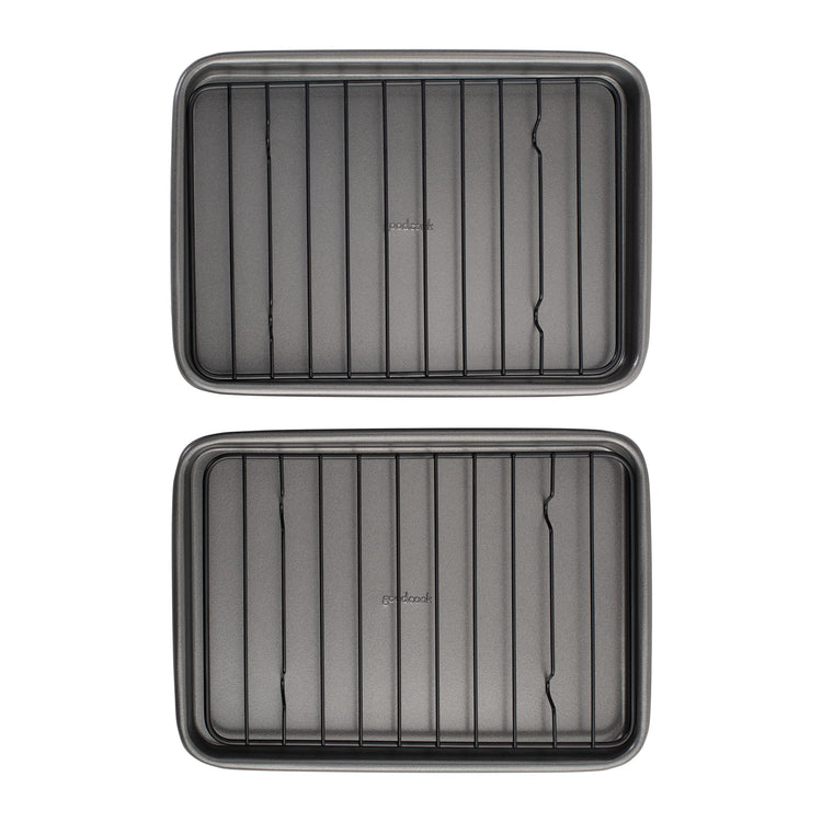 Set of 2 Nonstick Steel 9" x 6" Toaster Oven Mini Baking Sheets with Racks