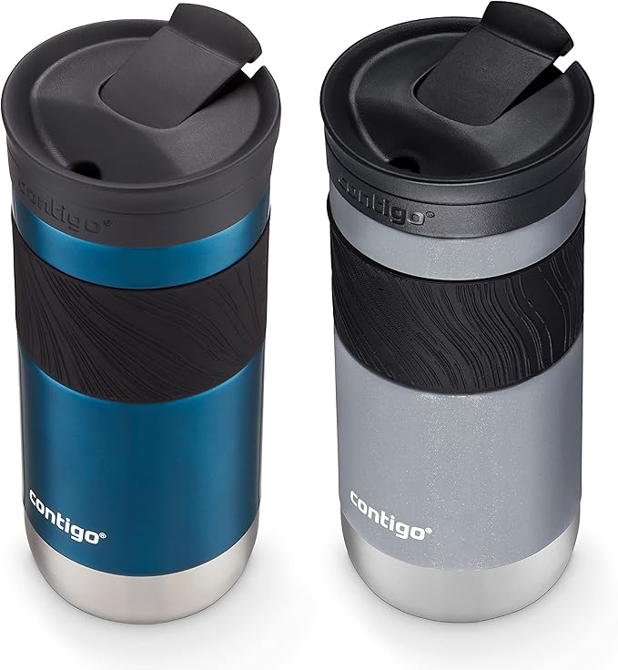 Contigo Byron 2.0 Snapseal Insulated Stainless Steel Travel Mug with Grip, 16oz, Blueberry Satin & Gold Morel (Pack of 8)