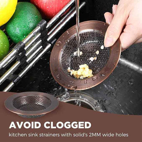 Mudder 3 Pcs Kitchen Sink Drain Strainer and Stopper Stainless Steel Garbage Disposal Plug with Handle Universal Anti-Clogging Kitchen Sink Filter Sieve Basket Strainer(Antique Copper)