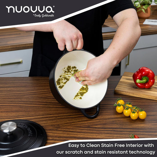 Cast Iron Dutch Oven with Lid – Non-Stick Ovenproof Enamelled Casserole Pot – Sturdy Dutch Oven Cookware – Black, 3.1-Quart, 22cm – by Nuovva - Nestoria