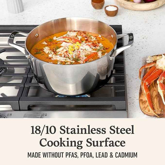 Calphalon Premier Polished 5-Ply Stainless Steel Cookware Set w/Turbo Heat Tech 12 Piece Includes Frying Pans, Pots and Pans Set, Induction, Oven Safe 500F, PFOA Free, Polished Stainless Silver