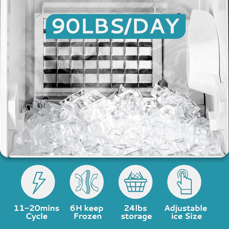 EUHOMY 15" W Commercial Under Counter Ice Maker Machine, 90 Lb/Day Auto-Cleaning & 24H Timer, Gravity Drainage,Stainless Steel Built-in Freestanding Ice Maker, 24 Lb Bin, Ideal for Commercial & Home