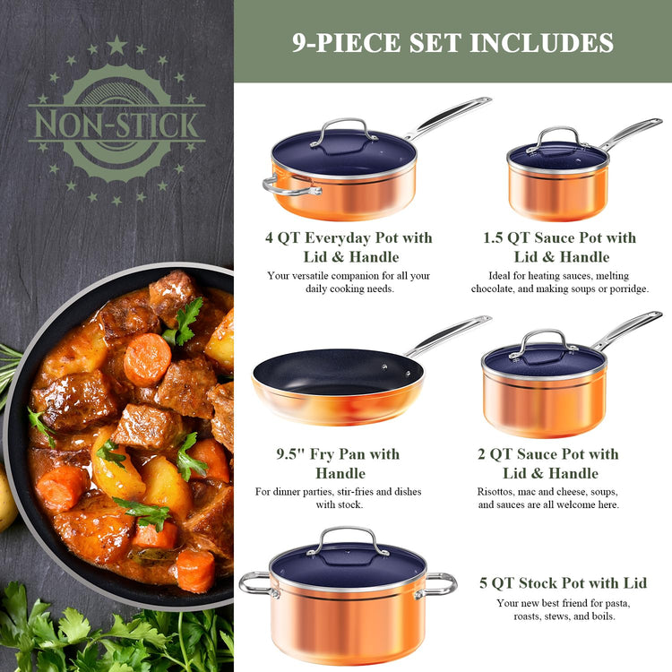 9pc Cookware Set Healthy Duralon Blue Ceramic Nonstick Coated