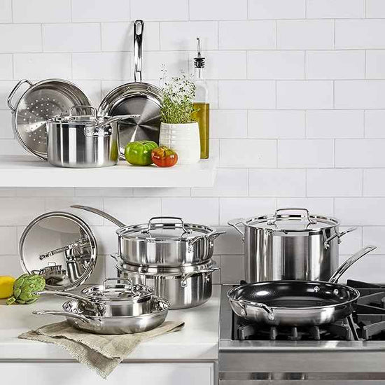 Cuisinart 15 Piece Cookware Set, MultiClad Pro Triple Ply, Silver, MCP-15N