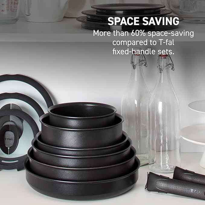 T-fal Ingenio Nonstick Cookware Set 10 Piece, Induction, Oven Broiler Safe 500F, Cookware, Pots and Pans, RV, Camping, Oven, Broil, Dishwasher Safe, Detachable Handle, Red