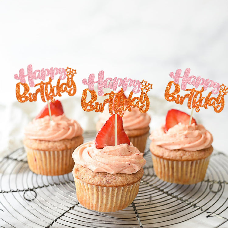 24Pcs Happy Birthday Cupcake Toppers (24 Count)