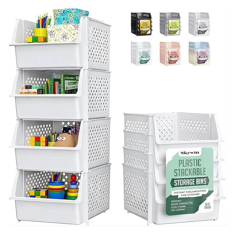 Stackable Storage Bins Open Front for Pantry Storage (4 Count)