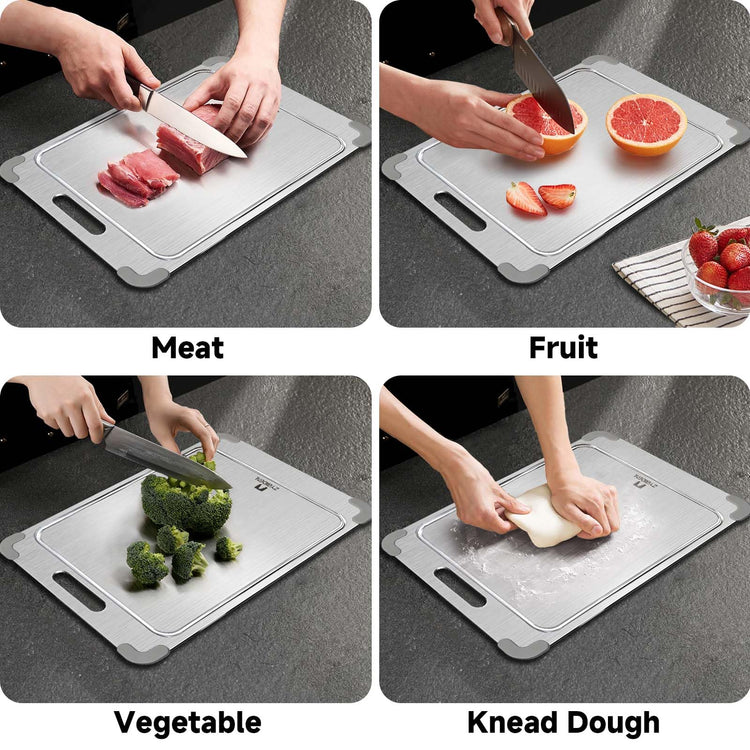 Silicone Corner Titanium Cutting Board Set for Kitchen with Groove (3 Count)
