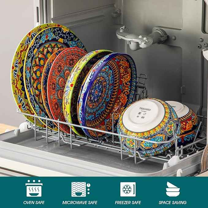 vancasso 24-Piece Dinnerware Sets,Plates & Bowls Sets Service for 6, Bohemian Porcelain Dishes Set for 6, Kitchen Dinner Set,Microwave & Dishwasher Safe, Scratch Resistant,Series KRVI