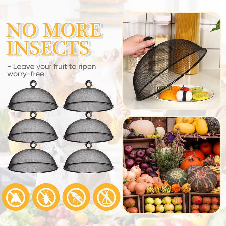6 Pcs Metal Mesh Food Cover Outdoor Mesh Food Tents Dome Screen Plate Covers for Dinner Plates Reusable Fruit Fly Nets Picnic Umbrella for Table