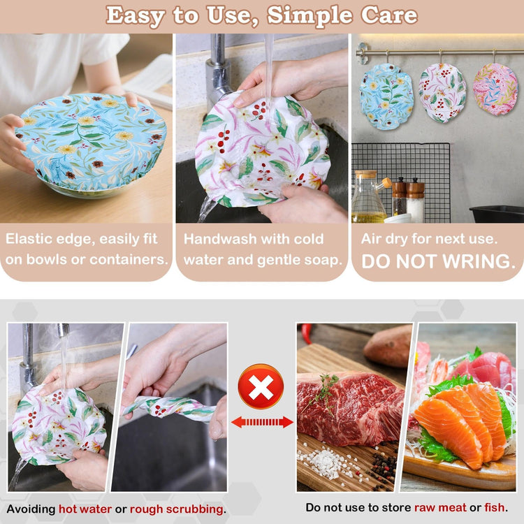 5Pcs Reusable Beeswax Elastic Bowl Covers for Bread Proofing and Food Cover (5 Count)
