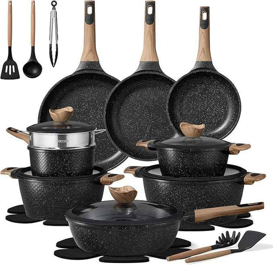 CAROTE 26PCS Pots and Pans Set Non Stick, Cookware Set Pots and Pans Induction Cook Ware, Nonstick Kitchen Cooking, PFOA Free, Black