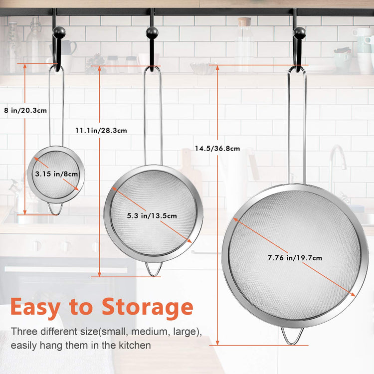 3Pcs Super Wire Extra Fine Mesh Strainer with Handle (3 Count)