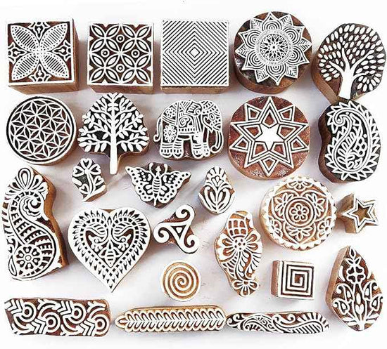 Royal Kraft Assorted Wooden Block Printing Stamps (Set of 25) Bulk01_25B