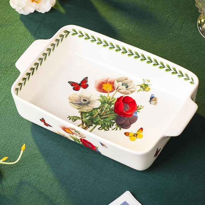ONCCI In-Glaze Ceramic Baking Dish Set of 2 - Rectangular with Handles,Single Serving Size Casserole dishes 10.8*7.99in & 8.58*6.54inch Sizes - Oven Safe for Cooking, Baking, Casseroles - Dishwasher Safe(Corn Poppy)