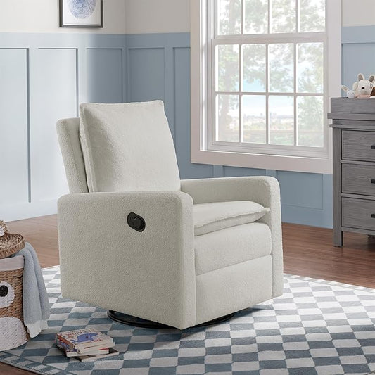 Oxford Baby Uptown Upholstered Glider Recliner Rocking Chair 360° Swivel for Nursery and Living Room – Boucle White