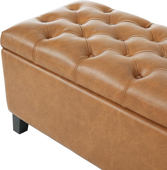 Christopher Knight Home Ottilie Faux Leather Storage Ottoman Bench, Wooden Rectangular Ottoman with Storage, Bedroom End of Bed Foot Stool, Entryway Ottoman Footrest, Living Room Extra Seat, Brown