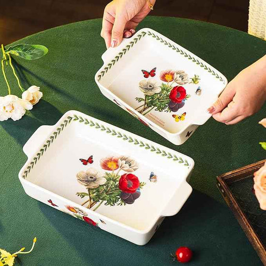 ONCCI In-Glaze Ceramic Baking Dish Set of 2 - Rectangular with Handles,Single Serving Size Casserole dishes 10.8*7.99in & 8.58*6.54inch Sizes - Oven Safe for Cooking, Baking, Casseroles - Dishwasher Safe(Corn Poppy)