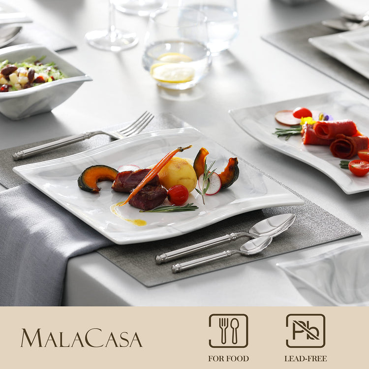 26 Piece Marble Grey Square Dinnerware Sets