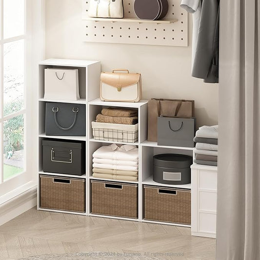 Furinno Reed Closet Organizers and Storage, 4-Tier Closet Organizer, Open Shelf Closet Storage, for Wardrobe, Bedroom, Living Room, White