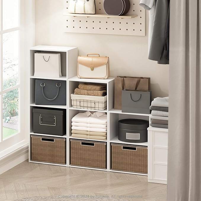 Furinno Reed Closet Organizers and Storage, 2-Tier Closet Organizer, Open Shelf Closet Storage, for Wardrobe, Bedroom, Living Room, White