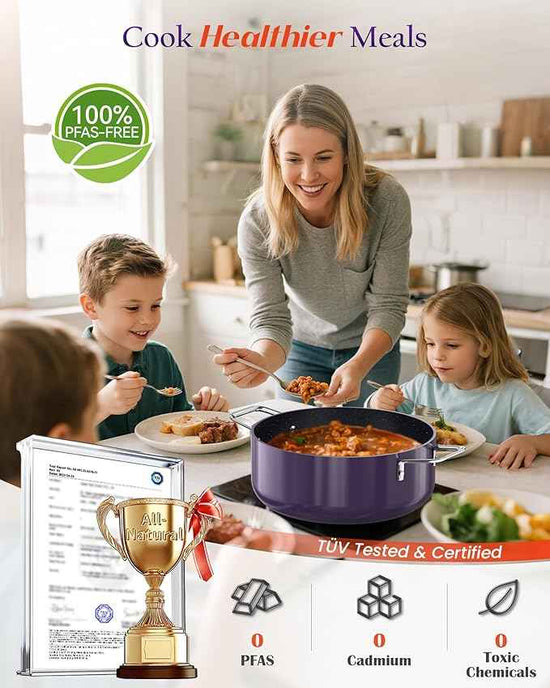 Nuwave Essential Series 5PC Ceramic Cookware Set PFAS-Free, G11 Duralon Blue Coating, Pots and Pans Set Non Stick, Diamond Scratch-Resistant,Stay-Cool Handle, Metal Lid,Induction Ready,Dishwasher Safe
