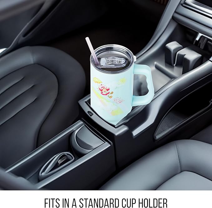 Silver Buffalo Strawberry Shortcake and Custard Stainless Steel Tumbler with Handle, Fits in Standard Cup Holder, 40 Ounces (Pack of 12)