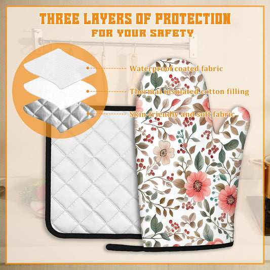 Pink Poppy Floral Oven Mitts and Pot Holders Set (4 Count)