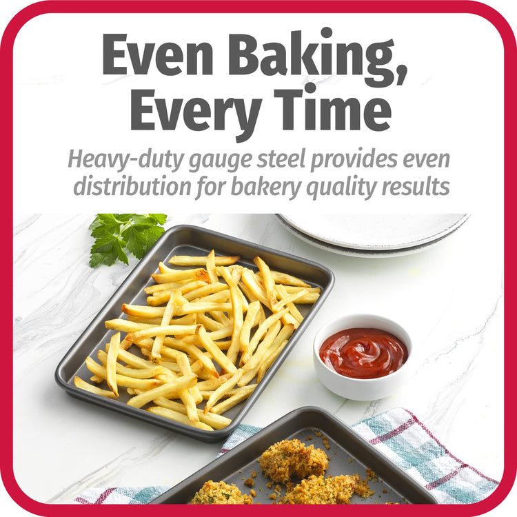 Set of 2 Nonstick Steel 9" x 6" Toaster Oven Mini Baking Sheets with Racks