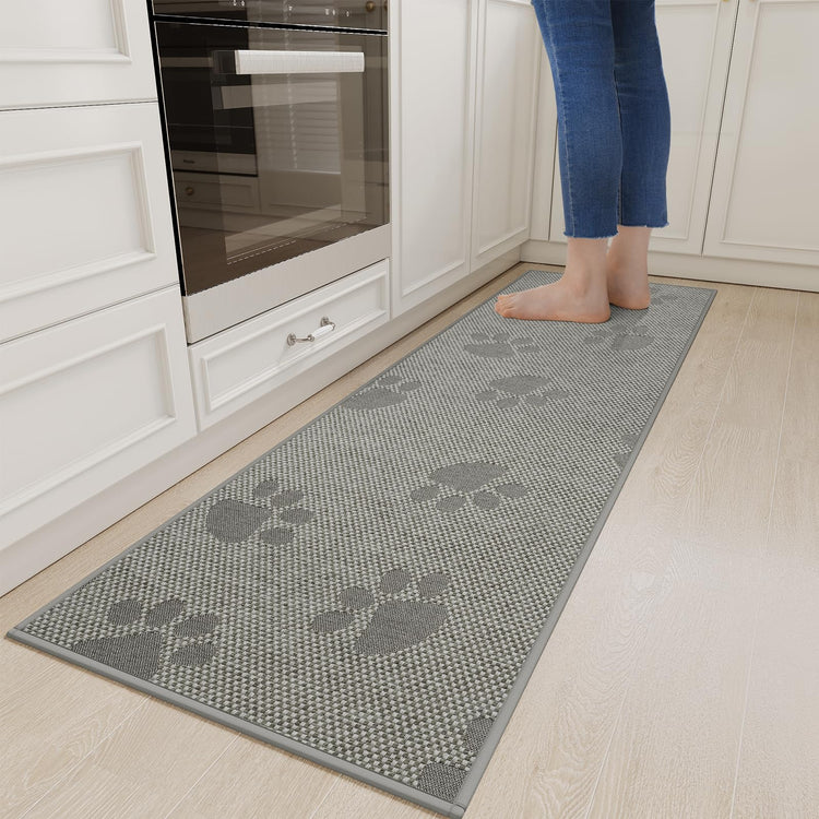 Kitchen Rugs Kitchen Mats for Floor Non Slip Gray Paw 17"x59" (6.975 Sq Ft)
