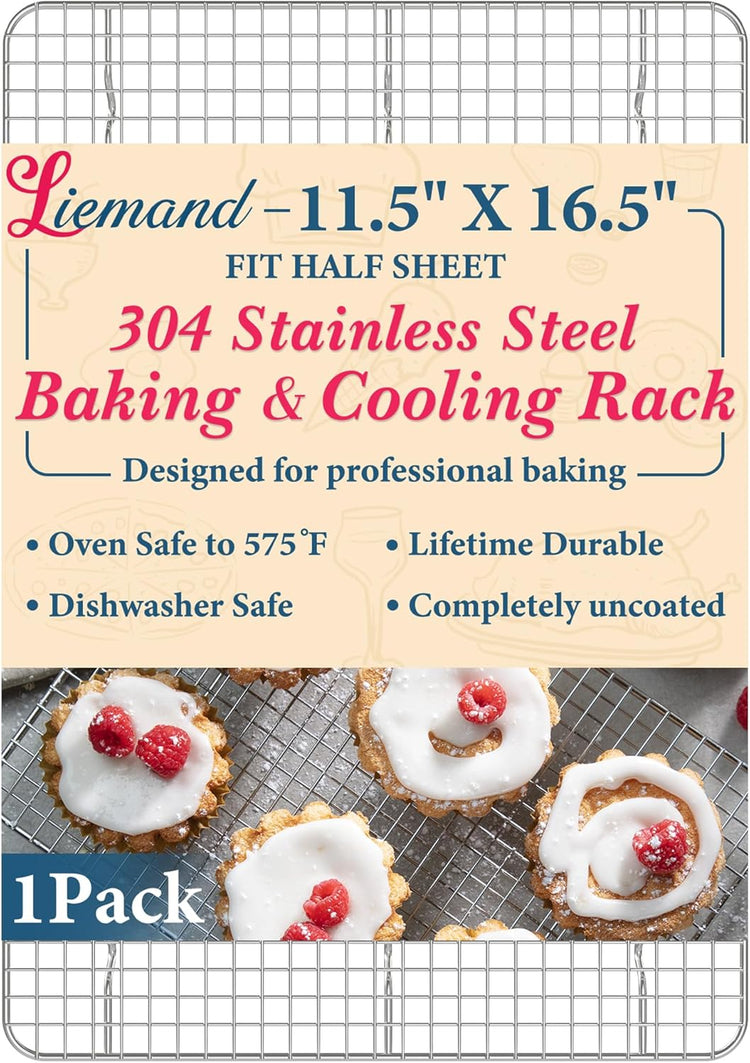 Cooling Racks for Cooking and Baking-11.5"x16.5" Oven Safe Premium Stainless Steel Heavy Duty Baking Rack Tight-Wire, Fits Half Sheet Pan for Roasting & Grilling & Cooking-1 Pack