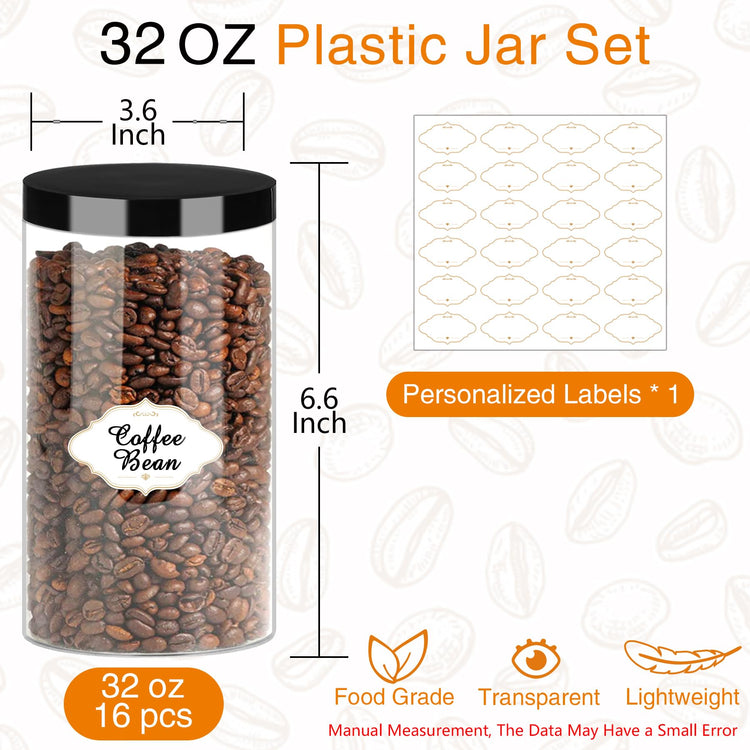 32 OZ Plastic Jars with Lids (16 Count)
