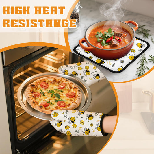 Cute Bee Oven Mitts and Pot Holders (4 Count)
