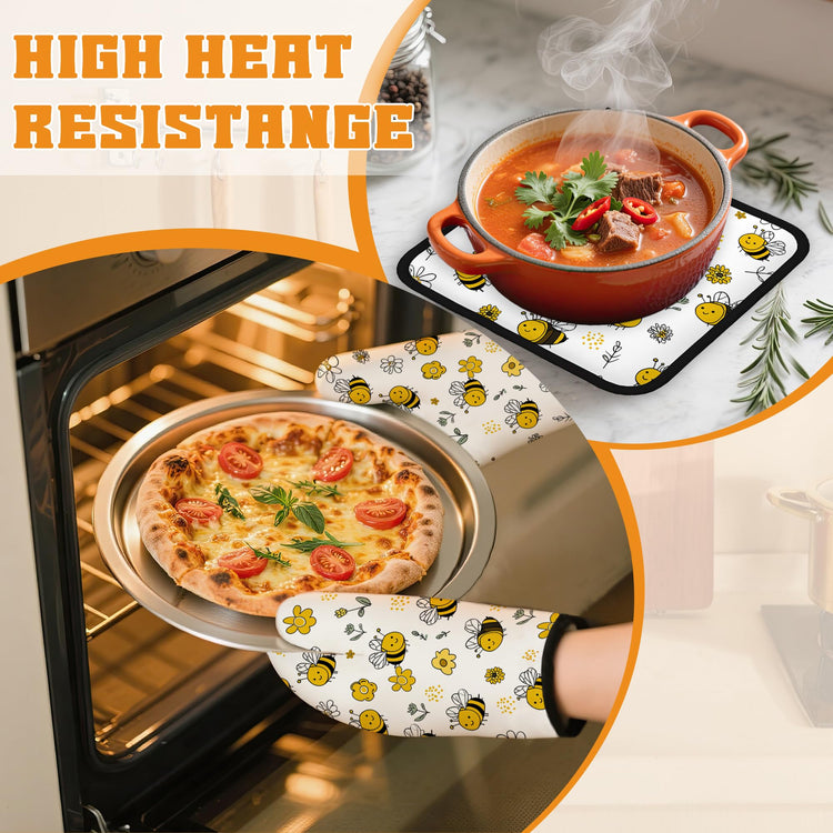 Cute Bee Oven Mitts and Pot Holders (4 Count)