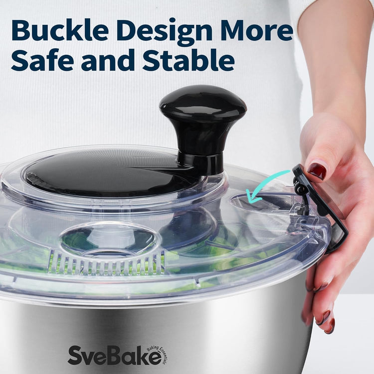 Stainless Steel Salad Spinner, 4.2 Qt Vegetable Washer, BPA-Free Lettuce Dryer with Crank Design, Dishwasher Safe, Non-Slip Base - Transparent Lid