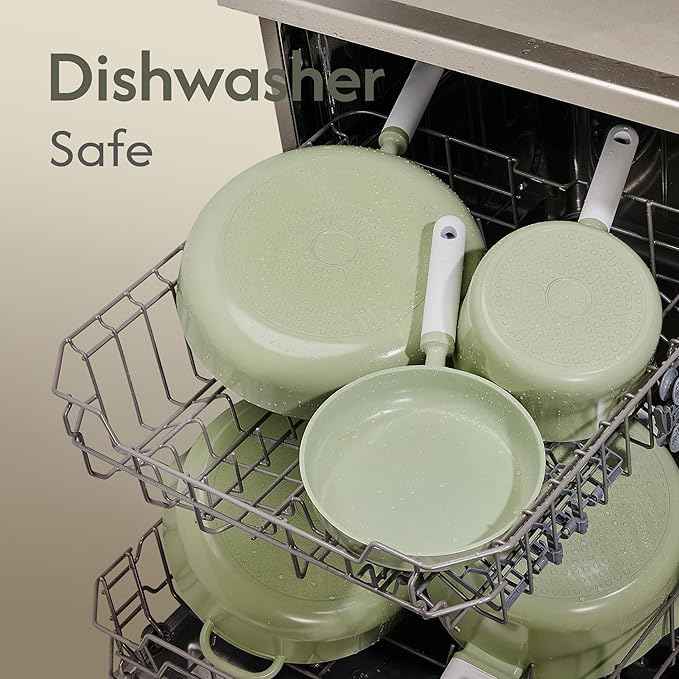 CAROTE Pots and Pans Set Non stick, 15pcs Ceramic Cookware Set Nonstick Non Toxic Cookware,Dishwasher,RV/Camping Cookware Set,Green
