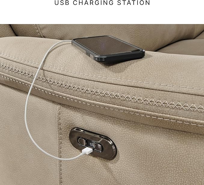 Signature Design by Ashley Next-Gen DuraPella Power Recliner with Adjustable Headrest, Extended Ottoman, USB Charging, Water Repellent Faux Leather, Beige
