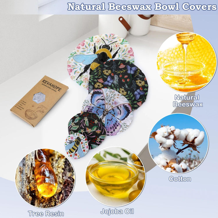 5Pcs Reusable Beeswax Elastic Bowl Covers for Bread Proofing and Food Cover (5 Count)