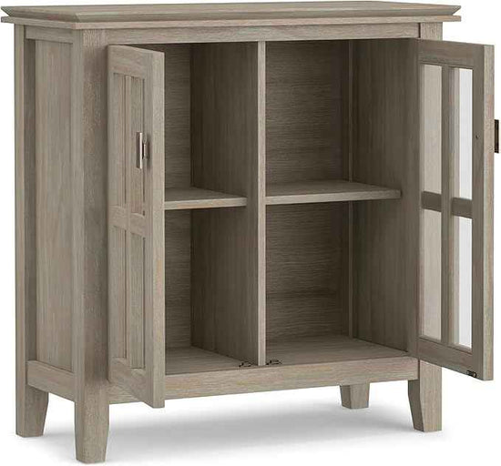 SIMPLIHOME Artisan SOLID WOOD 30 Inch Wide Contemporary Low Storage Cabinet in Distressed Grey, For the Living Room, Entryway and Family Room