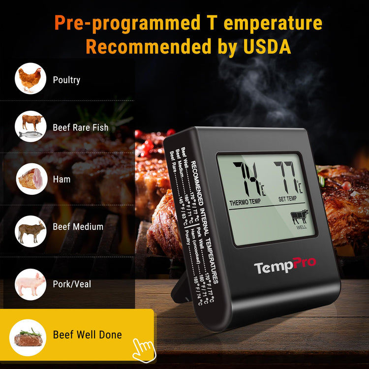 TempTrack Large LCD Digital Meat Thermometer for Cooking
