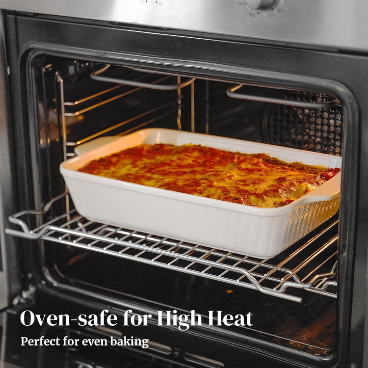 DOWAN Casserole Dishes for Oven, Baking Dishes Set, Ceramic Bakeware Sets of 3, Lasagna Pan Deep, Rectangular Baking Pan Set with Handles for Baking, Casserole, Kitchen, Wedding Gift, Soft White (15.6''/12.2''/8.9'')