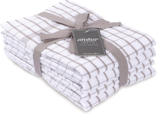 AMOUR INFINI Kitchen Towels Set of 4 - Highly Absorbent, Super Soft Terry Cotton 20x28 Inch Dish Towels with Hanging Loop - Hand & Tea Towels for Cleaning & Drying Dishes (Beige) - Nestoria
