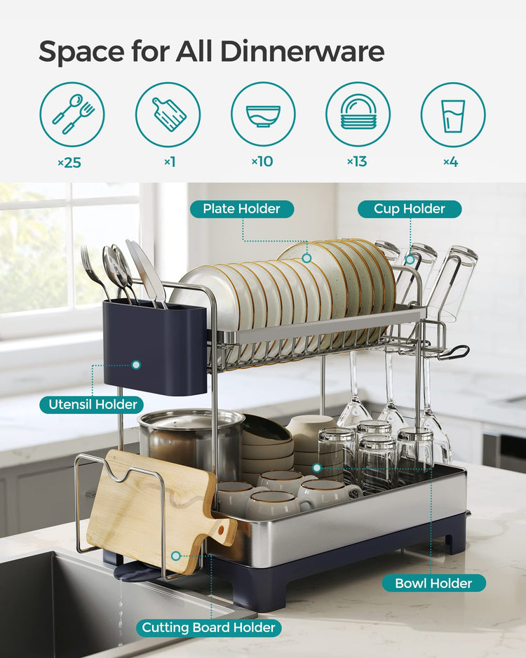 2 Tier Dish Drying Rack for Kitchen Counter