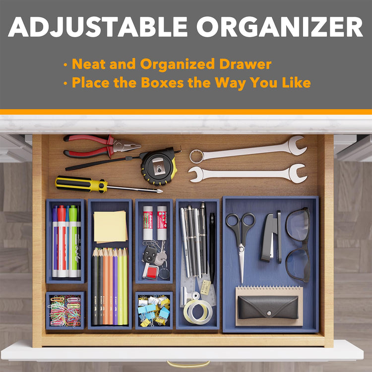 7 Piece Bamboo Drawer Organizer Storage Boxes Set
