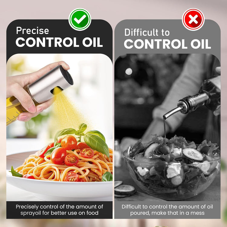 Oil Sprayer for Cooking -100ml Sprayers, Clear Transparent Glass Bottles, Food Grade, Refillable, Multi Purpose Oil Mister with Non Slip Cap, Oil Funnel & Silicone Brush