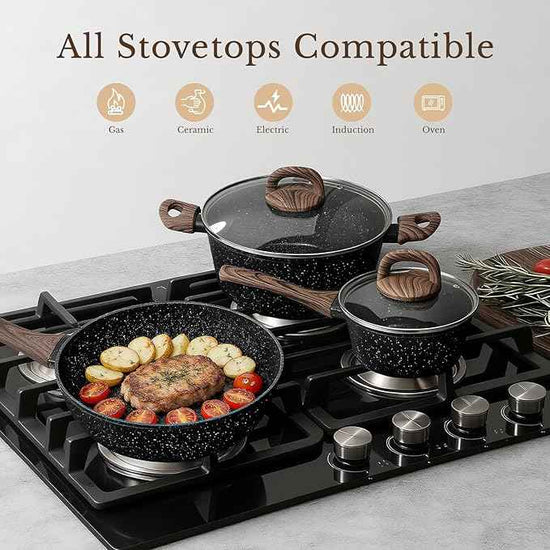 EWFEN 25 Pcs Pots and Pans Set, Nonstick Ceramic Cookware Sets, Healthy Non-Toxic, Large Capacity, Induction Compatible, Cooking Set with Frying Pans & Saucepans, PFAS/PTFE/PFOA Free, Classic Black