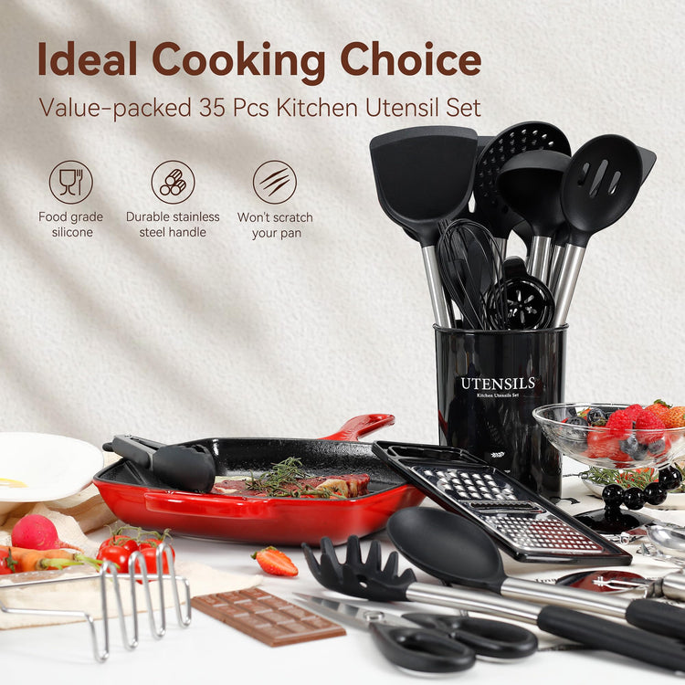35 Pcs Silicone Cooking Utensils Set BPA Free 446°F Heat Resistant (35 Count)