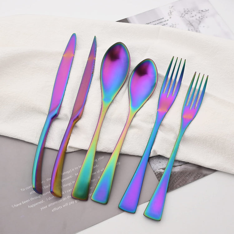 Luxury 18 10 Stainless Steel Matte Rainbow Colorful Cutlery Flatware Set