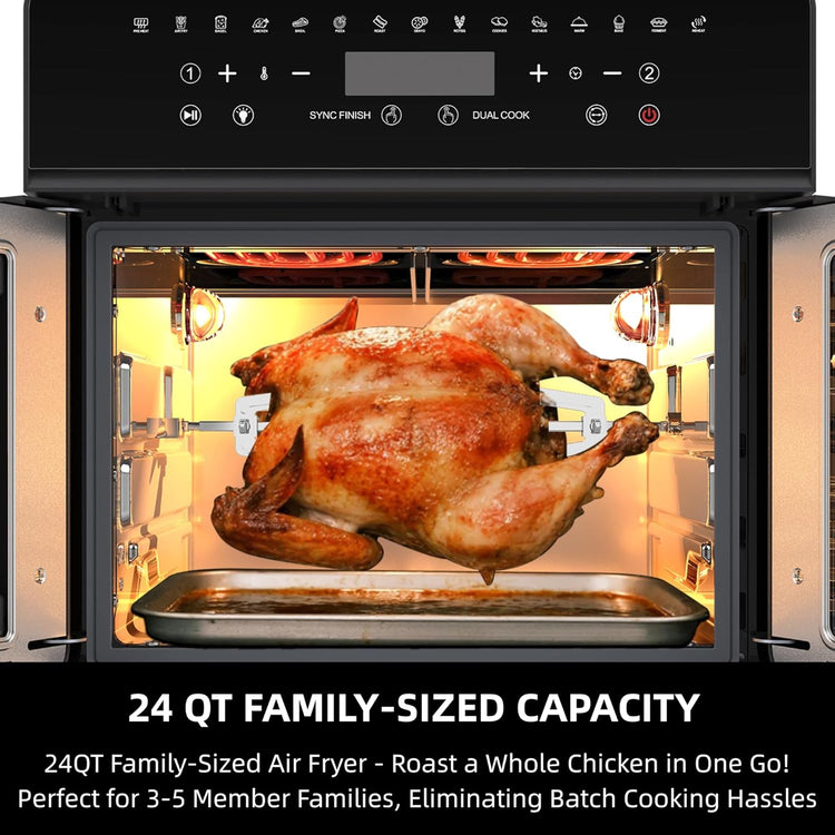 Air Fryer Toaster Oven Combo, 24 QT Fench Door Countertop Toaster Oven, 360 Degree Air Flow, 15 Cooking Functions, Digital Controls, 13 Accessories Included, Stainless Steel Finish