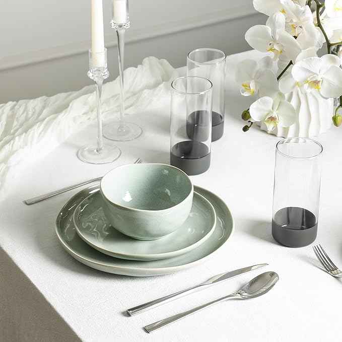 Stone Lain Mirella 16-Piece Dinnerware Set Stoneware, Borosilicate Glass, Light Green